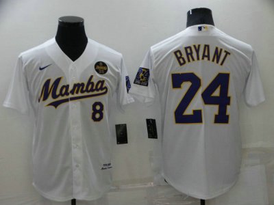 NBA 8 24 Kobe Bryant Mamba Maillot manche courte blanc